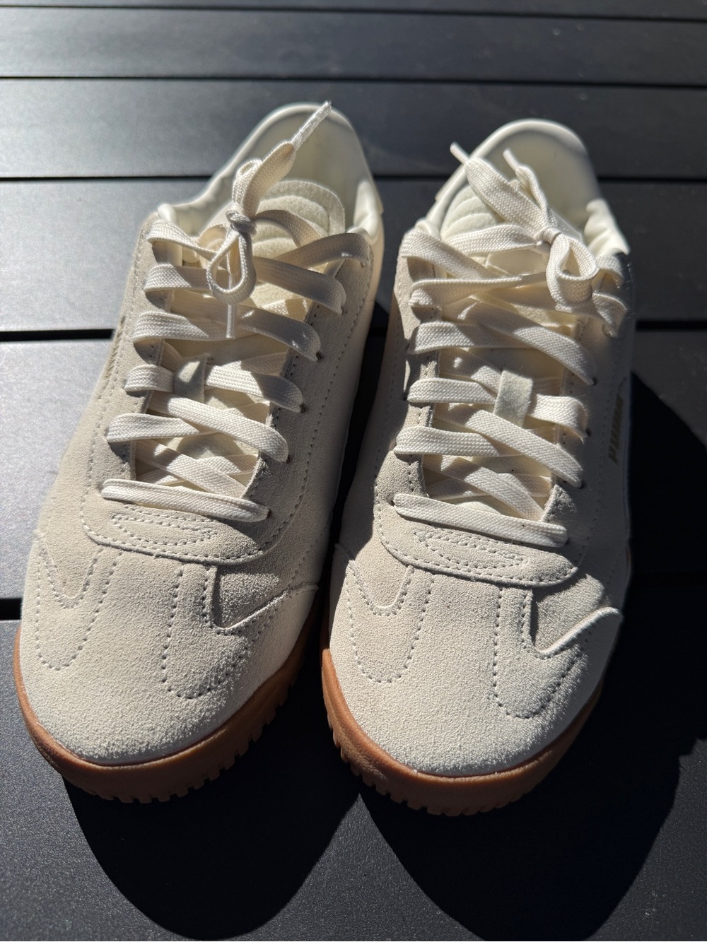 Puma Neutral Suede Lace-Up Women's Sneakers - Cream with Gum Sole - size 9